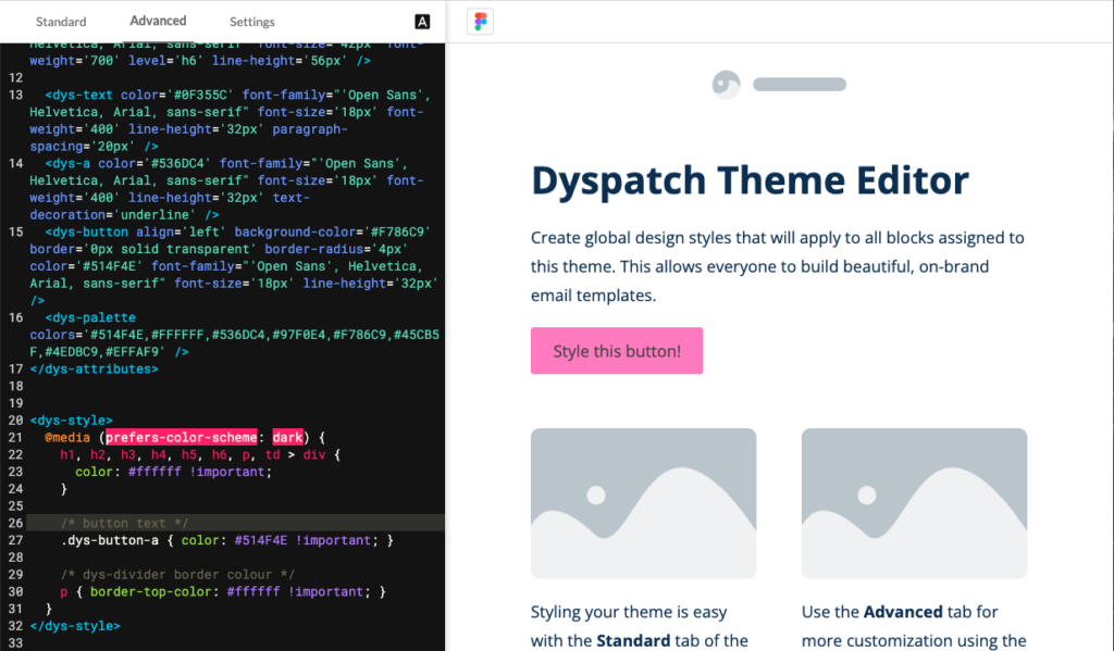 Targeting dark mode CSS at the theme level in Dyspatch