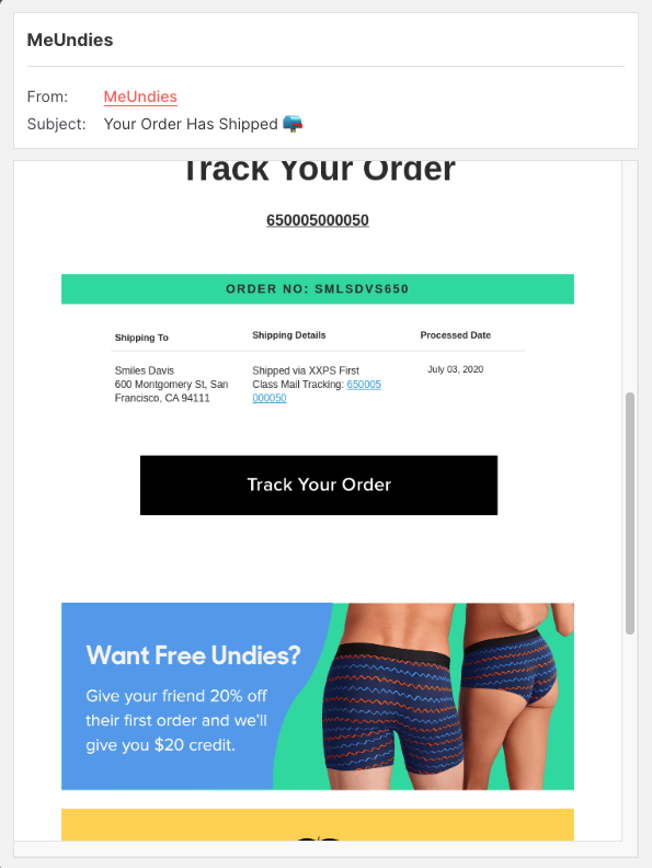 Meundies sample email