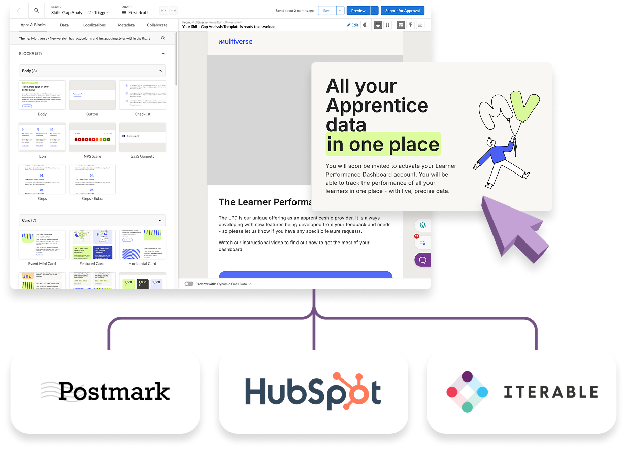 Easily export your emails to hubspot, iterable, or postmark with our integrations